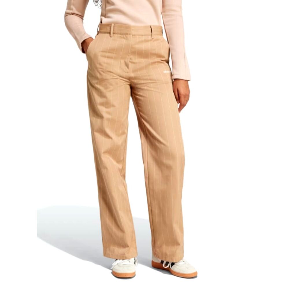 Adidas Women's Warm Sandstone Off White Pinstripe Twill Loose Pants Size 4